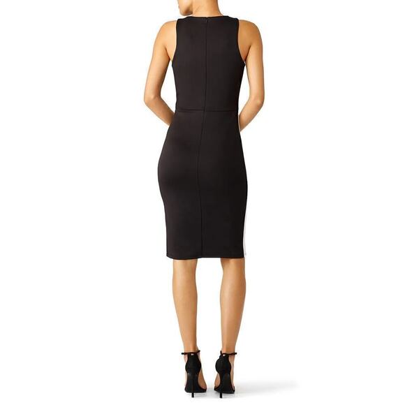 Slate & Willow Colorblock Dress Sleeveless Cutout Hem Sheath Black White Tan L - Picture 5 of 12